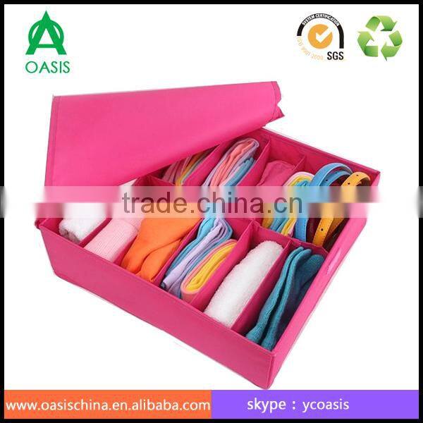 Pink oxford underwear storage box with lid