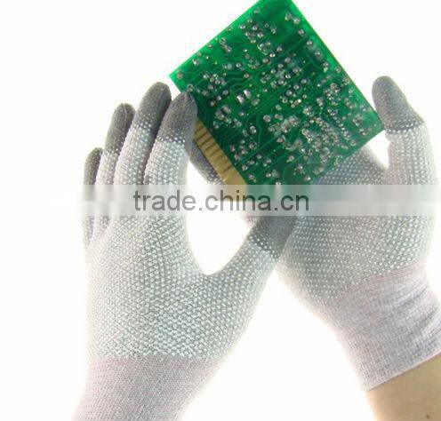 Carbon Fiber ESD PVC Palm Dotted Gloves PU Finger Coated