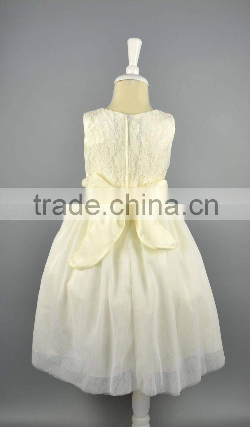 Baby Girls Ivory Communion Bridal Wedding Party Lace Dress Kids Wear Bridesmaid Flower Waist Collar Dress