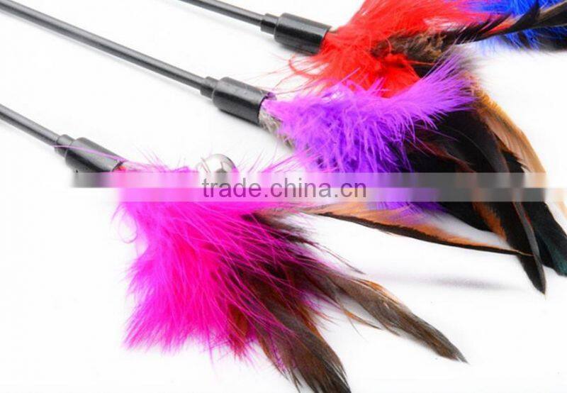 Turkey feather cat teaser ,p0w7c cat toy feather on stick for sale