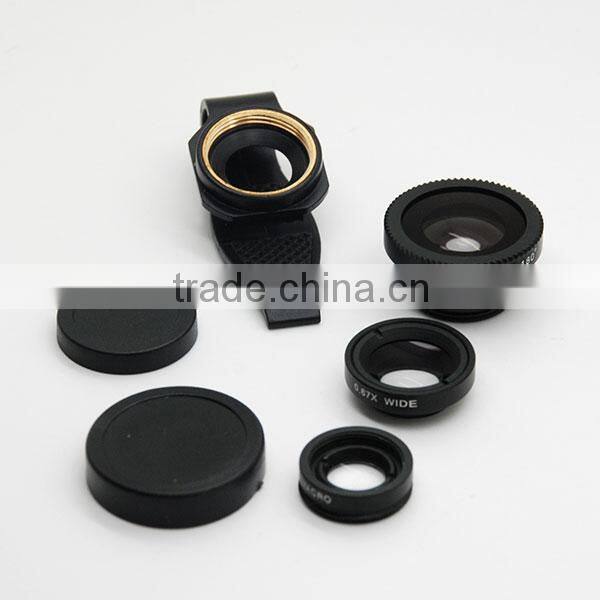 mobile phone fisheye wide-angle macro lens 3in1 lens kit camera photo lens with universal pipe clamp