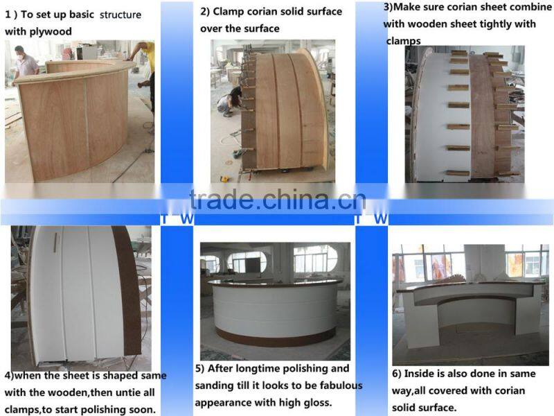 Half round moon shape man-made stone/solid surface shop counter design