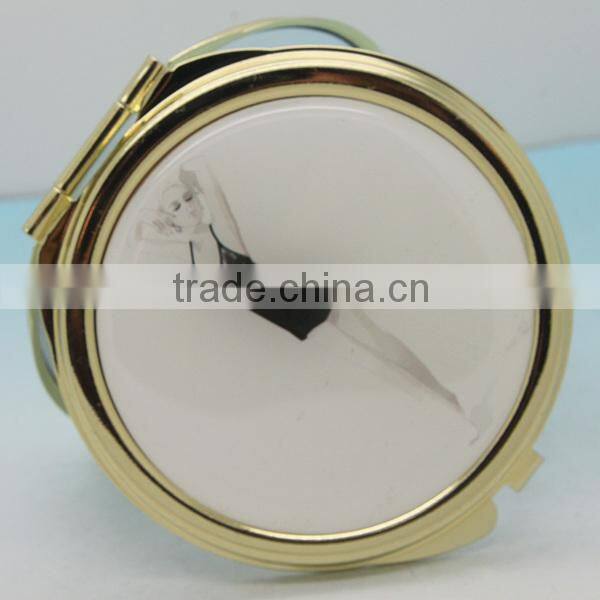 high quality fancy metal alloy flexible round one side No Foldable diamante personalized pocket mirror/cosmetic mirror