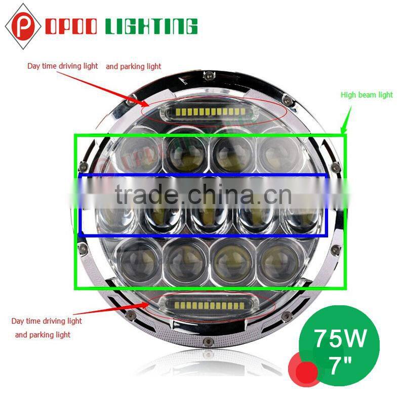 Sealed beam jeep headlight,75w 7 inch Round Led jeep headlight