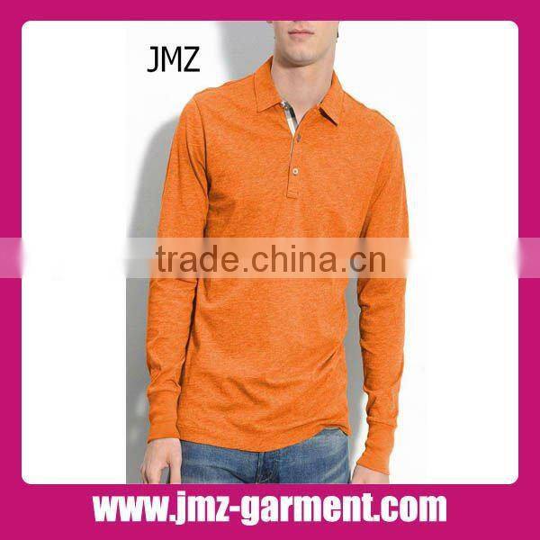 100% cotton plain grey long sleeve polo shirt