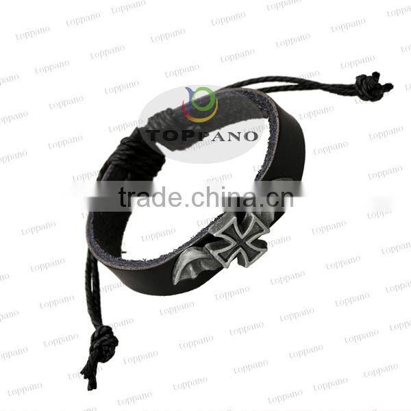 hot sale charming design black leather bracelet metal angel charm