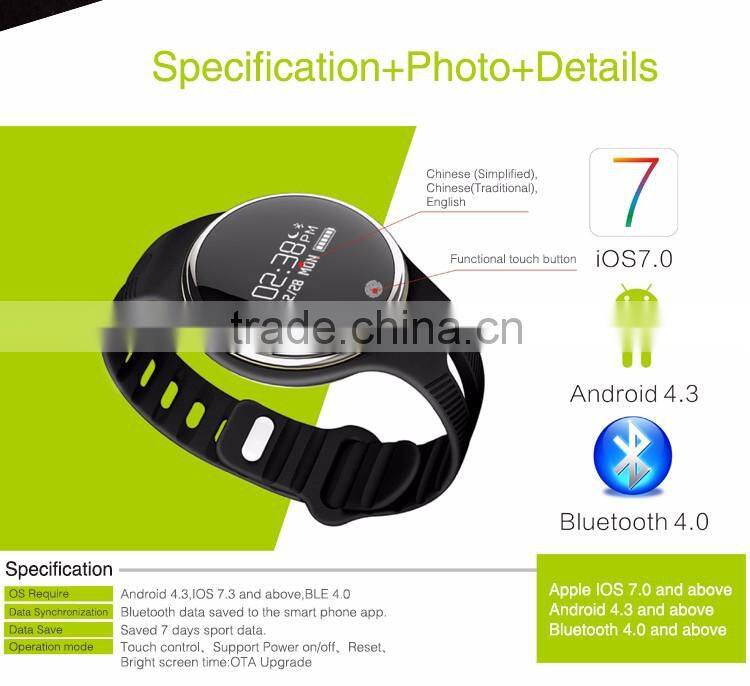 Touch Screen Smart Wristband E06 Bracelet Fitness Wearable Tracker Waterproof IP67 Bluetooth Watch for Android 4.4 IOS