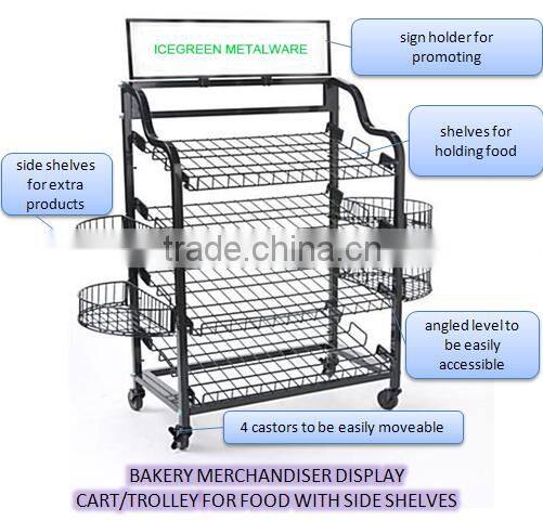 BAKERY MERCHANDISER DISPLAY CART/ TROLLEY FOR FOOD WITH SIDE SHELVES