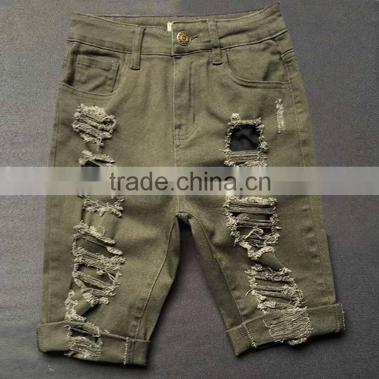 2016 Summer Fashion Women Vintage Torn Denim Shorts Ladies Bottom Hem Roll Up Distressed High Waist Damaged Jeans Half Pants