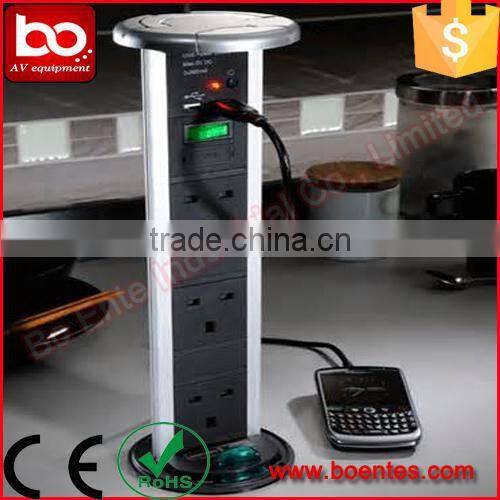 Europe Hot Selling Kitchen Worktop Hidden Pop Up Power Socket with USB Charge and EU Standard Plug