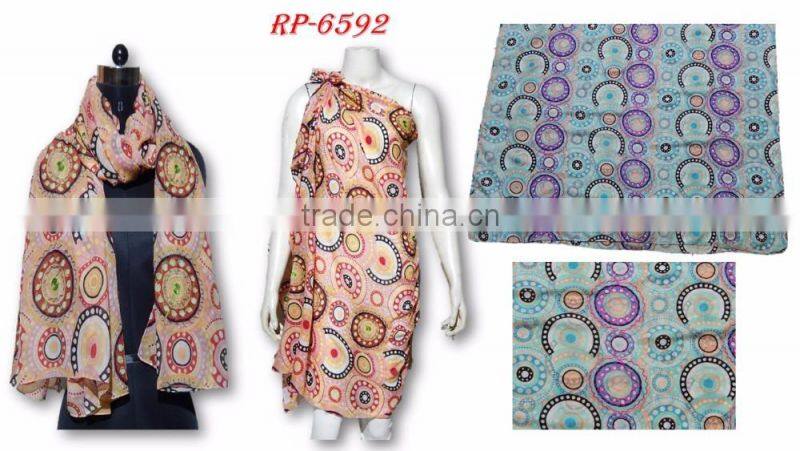 PRINTED SCARVES WITH POMPOM EMBROIDERY SHAWL SCARF PAREO SARONG