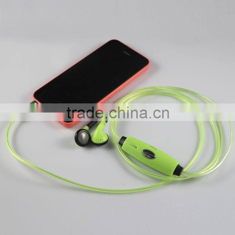 Fashion visible flow light EL earphone for mobile phone, cheap led light headset earbud
