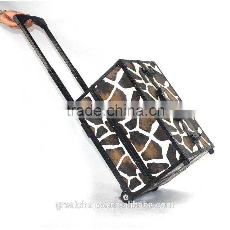 Pro 2 Wheel Rolling Aluminum Lockable Makeup Cosmetic Train Case