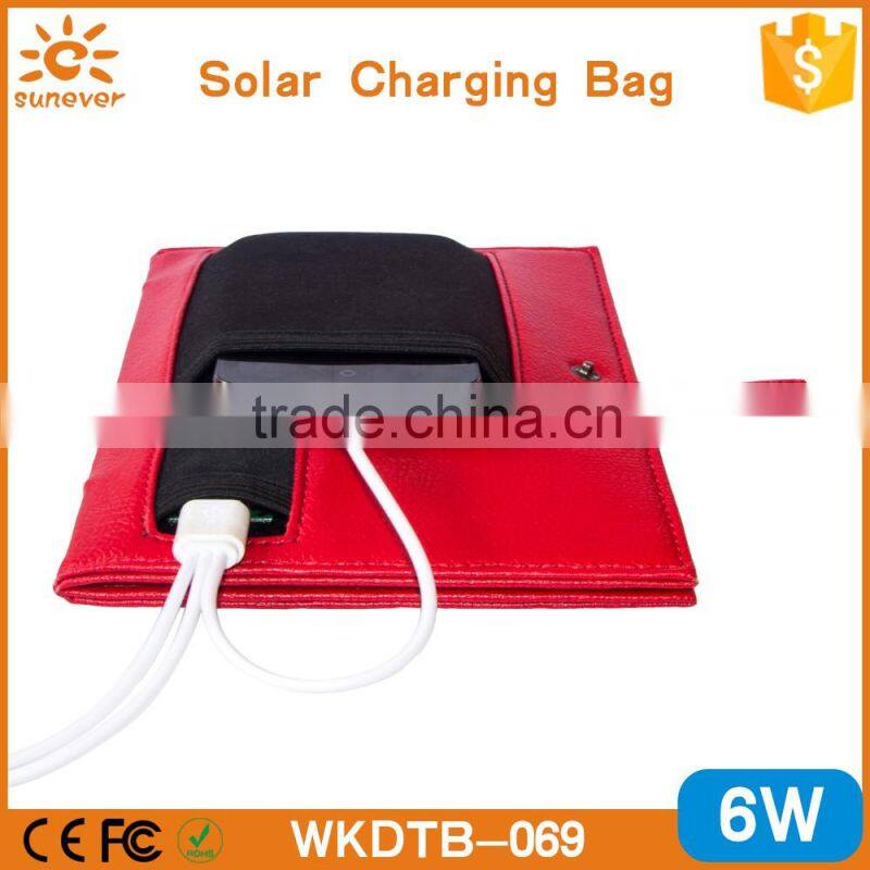 Factory private model 6W solar panel foldable leather bag solar charger