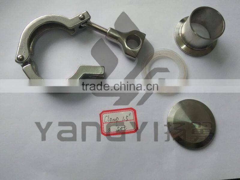 stainless steel 1.5'' tri clover clamp with end cap ferrule and gasket