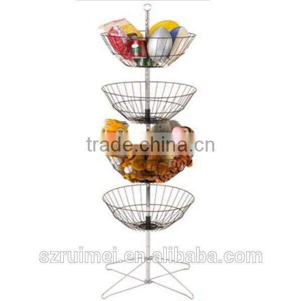 4 Tier Floor Metal Round Rotating Display Rack with Sign Holder & Prong Base Hot