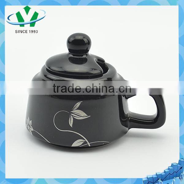 Elegant Black Flower Pattern Ceramic Tea Pot