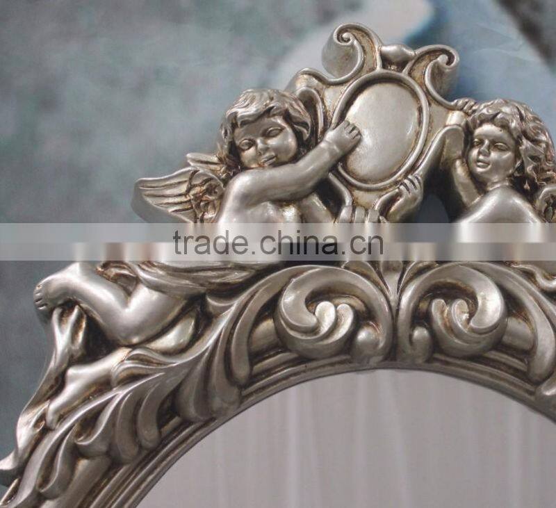 Home decoration exquisite angel carving oval wall mirror