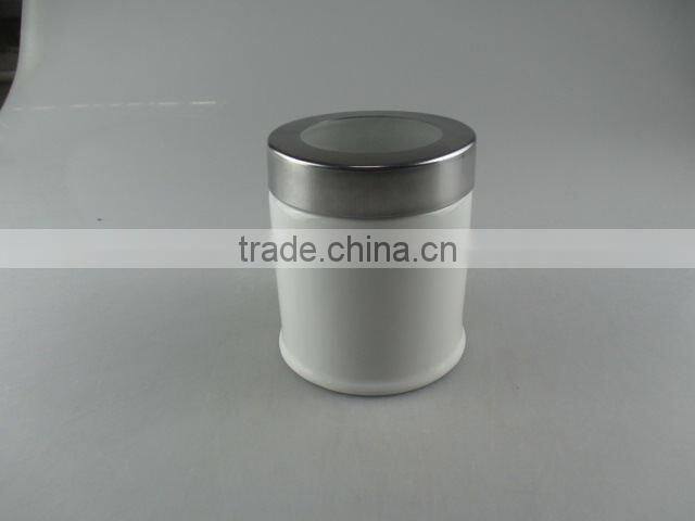 Cheap Stocked White Canister With Stainless Steel Liner