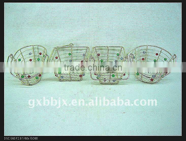 Sterling silver wire decorative with mix pearl small festival gift basket with handle