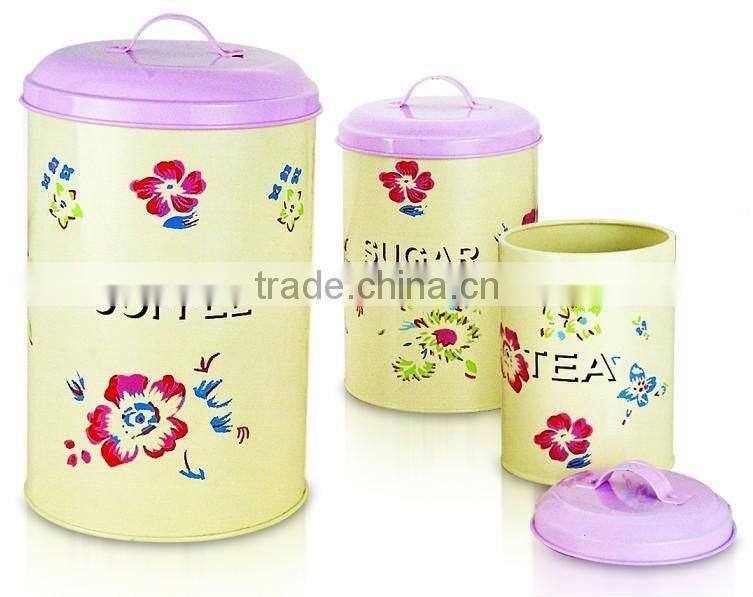 round metal bin with plastic cover for tea & coffee Canister wholesale
