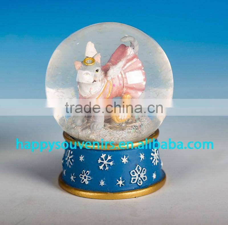 cute dog animal glass snow globe with polyresin base gift snow globe diameter 45mm