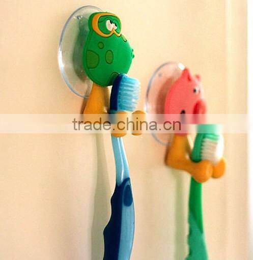 3D cartoon rubber silicone toothbrush holder, cute animal tooth hook with sucker