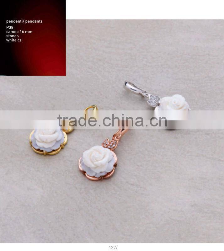 Wholesale 925 Sterling Silver Elegant Handcrafted Cameo Rose Pendant Made in Italy P38 cameo 16mm