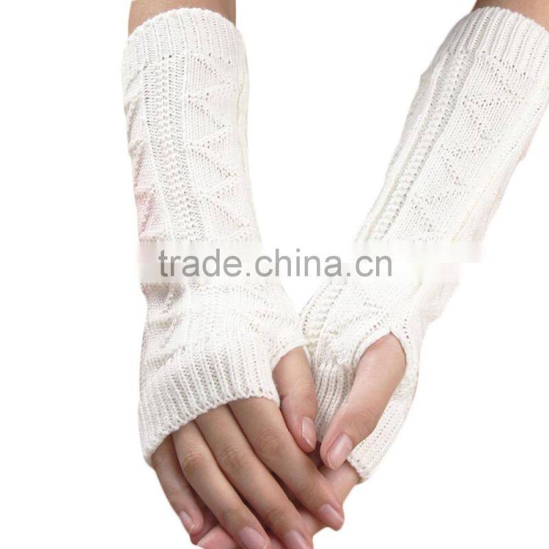 2016 New Solid Color Long Mitten Gloves Women Knitted Fingerless Winter Gloves