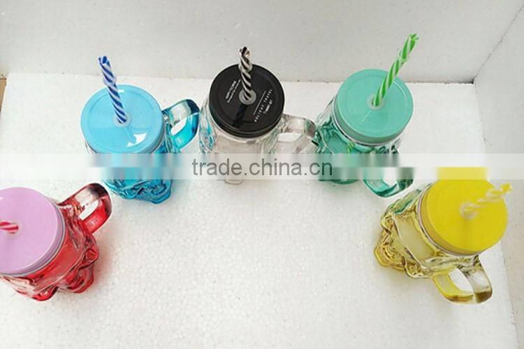 colored skull head glass mason jar for drinking