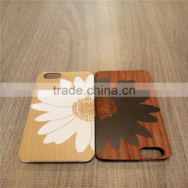 Classical Chinese 2017 newest design PC sticked with wood cartoon carving cell phone case for Iphone