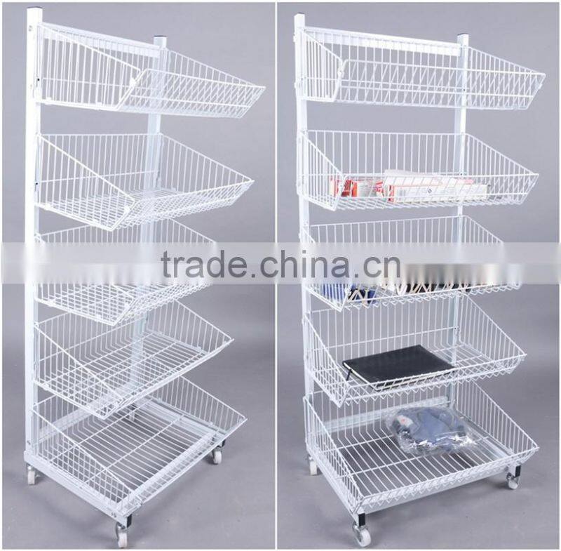 2016 wholesale white metal storage rack shelf with wheels