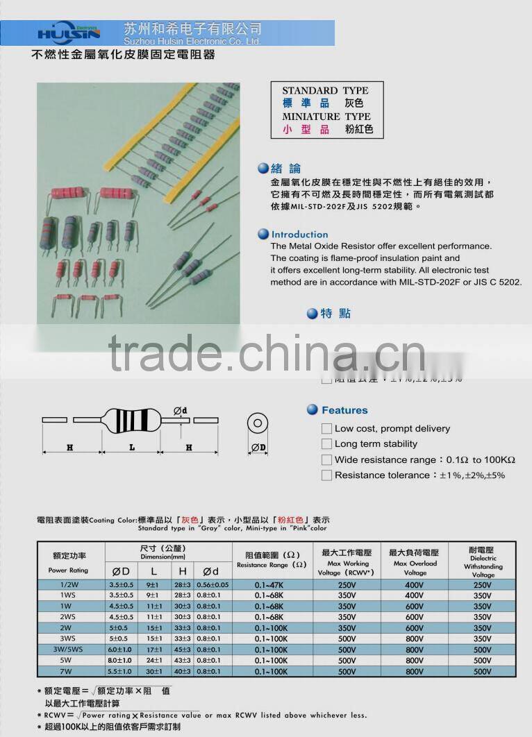 Mof, RS, Ry, High Quality, Environmentally Friendly Metal Oxide Film Fixed Resistor