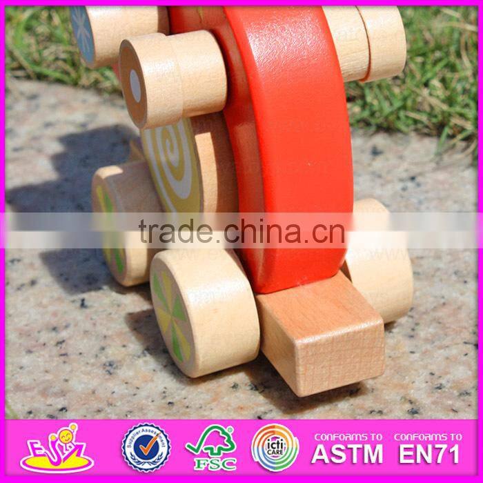 Top grade hot sale wooden toy pull cart for kids,Elephant design wooden string cart pull back toy car W05B075-A2