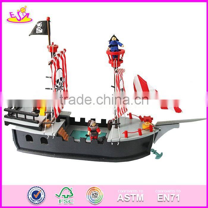 2017 Most popular boys diy wooden toy pirate ships for sale top sale kids wooden toy pirate ships for sale W03B062
