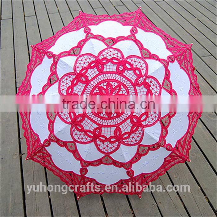 New Arrival Stock White and rose Colors Victorian Lace Parasol