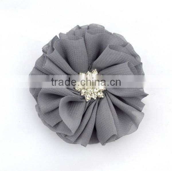 handmade chiffon flower with rhinestone for kids hair accessories