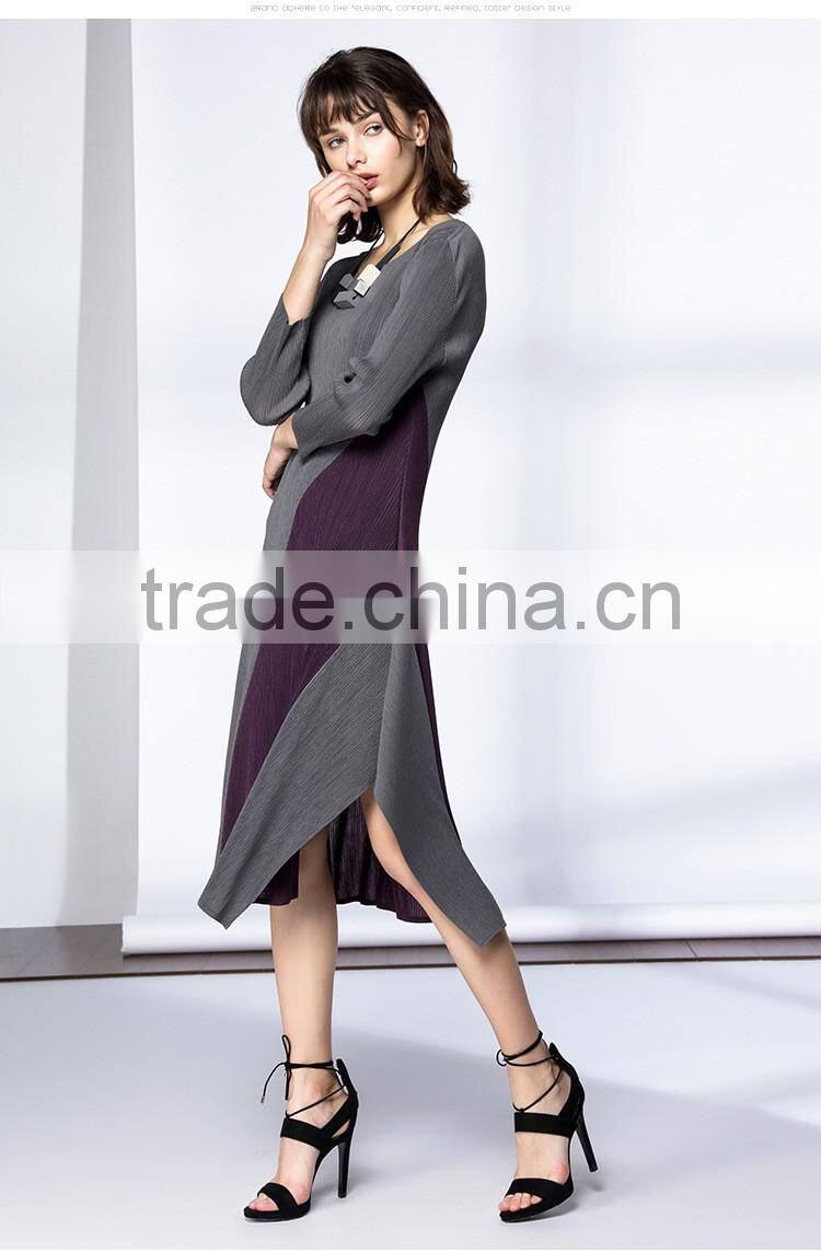 High elastic pleat asymmetrucal spring women dress