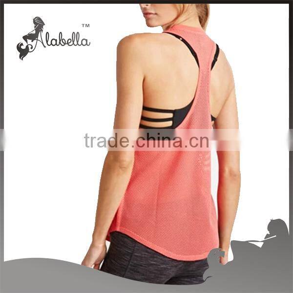 Crew neck Drop armhole tank tops racer back with mesh fabric