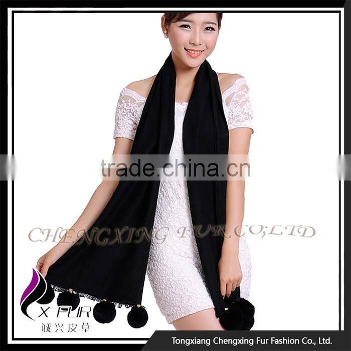 CX-B-P-42D 2016 Wholesale High Quality Fashion Cashmere Pashmina Shawl Scarf With Fur Pom Pom