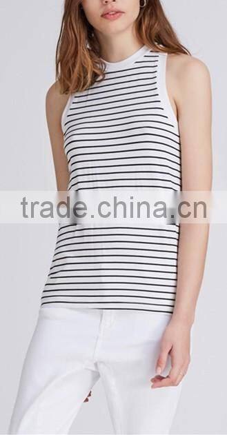 2017 fashion lady singlet striped sleeveless t shirt high neck stringer women tank top