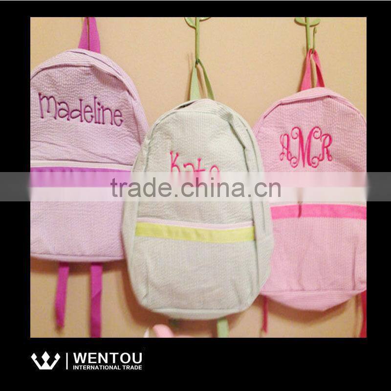 New Arrival Comfortable Style Seersucker Striped Backpack School Bag