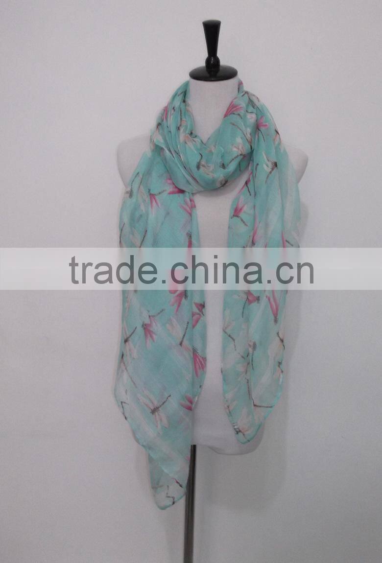 Dragonfly print mint green fashion Voile scarf