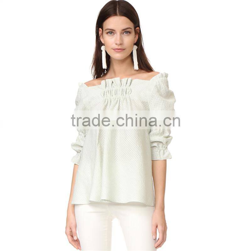 Soft allover puckered weave mint linen stripe blouse