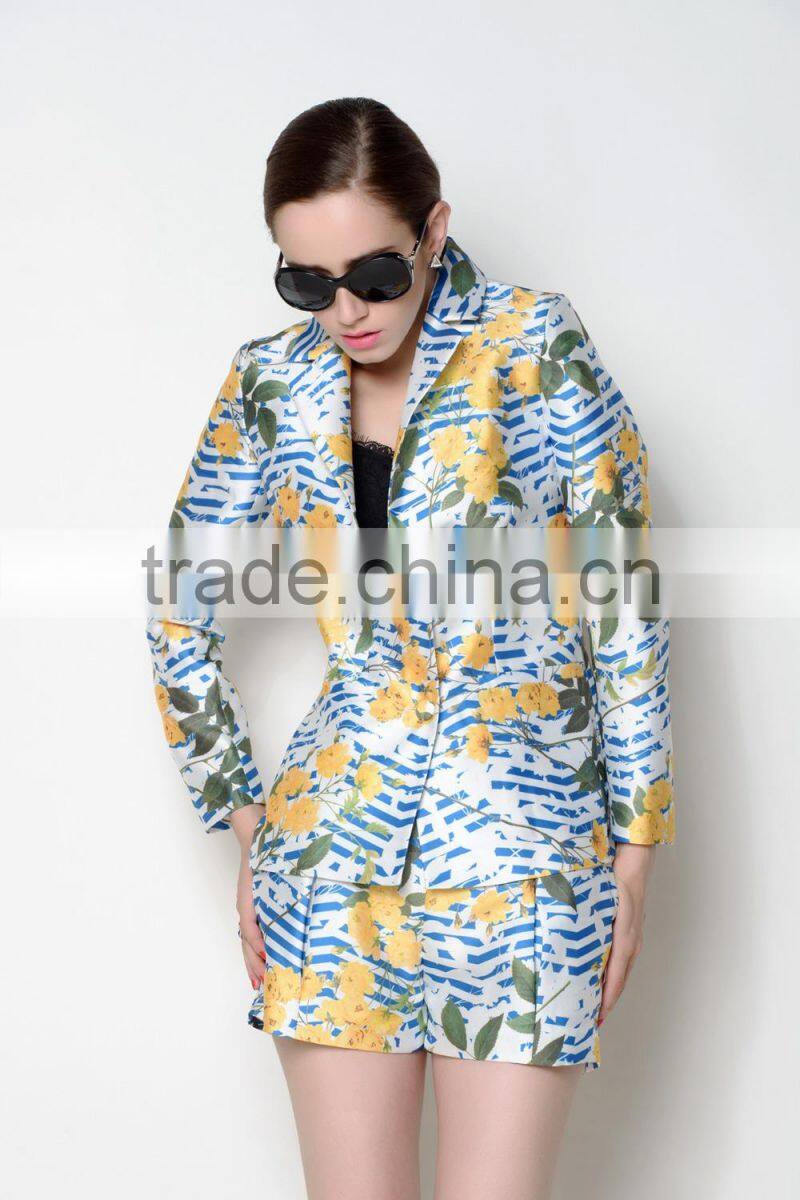 ODM designed latest popular floral suits elegant women jacket 2016
