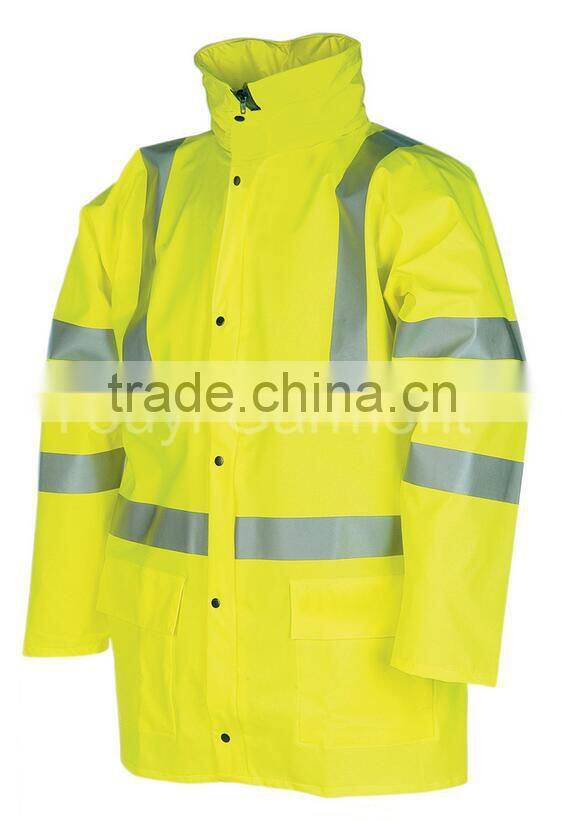 PU Coated High Visibility Reflective Waterproof Safety Jacket