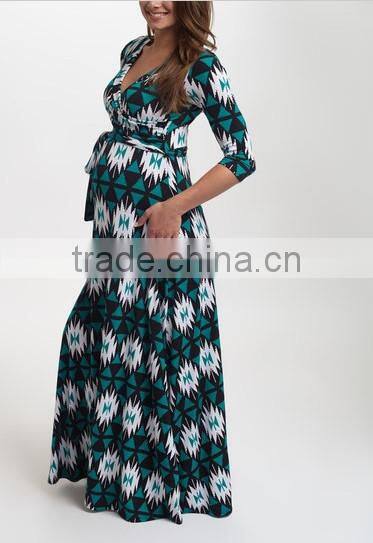Newest Maternity Dresses With PinkBlush Teal Geo Maternity Maxi Dress Half Sleeve Women Clothes WD80817-25