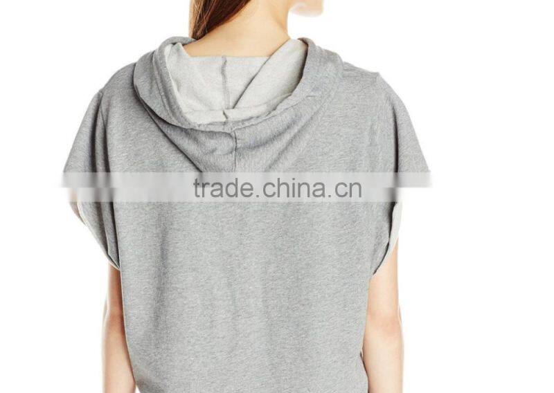 womens short sleeve loose causal heather grey spring autumn raw hem hoodies sweatshirts LH58688