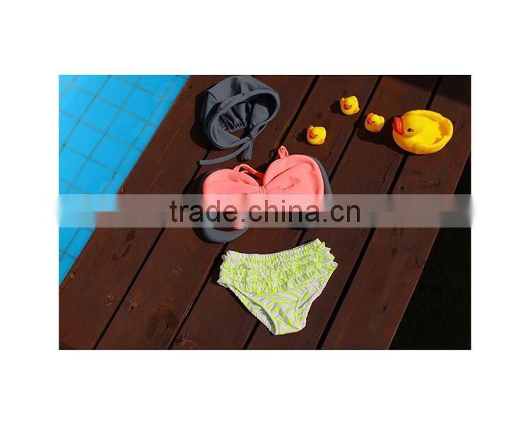 Korean children three-piece swimsuit girls swimsuit with swimming cap bow split bikini swimsuit