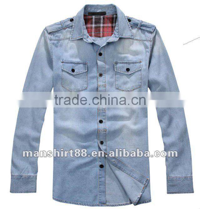 latest man's 100% cotton denim cowboy long sleeve casual shirt